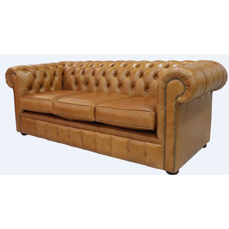  Classic Chesterfield Buttoned 3 Seater Sofa Antique OLD ENGLISH Leather many Colours bruciato