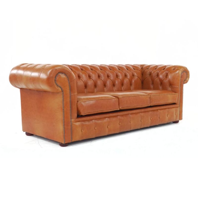  Classic Chesterfield Buttoned 3 Seater Sofa Antique OLD ENGLISH Leather many Colours saddle