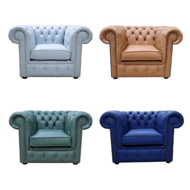 Classic Chesterfield Armchair Shelly Real Leather Mix Colours