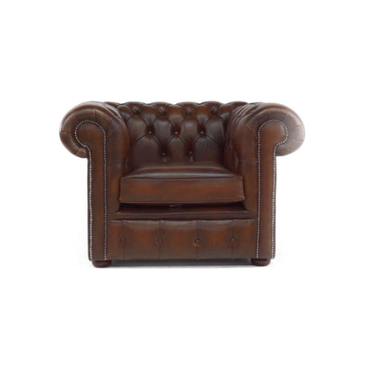 Chesterfield Low Back Club Armchair ANTIQUE BROWN Real Leather 