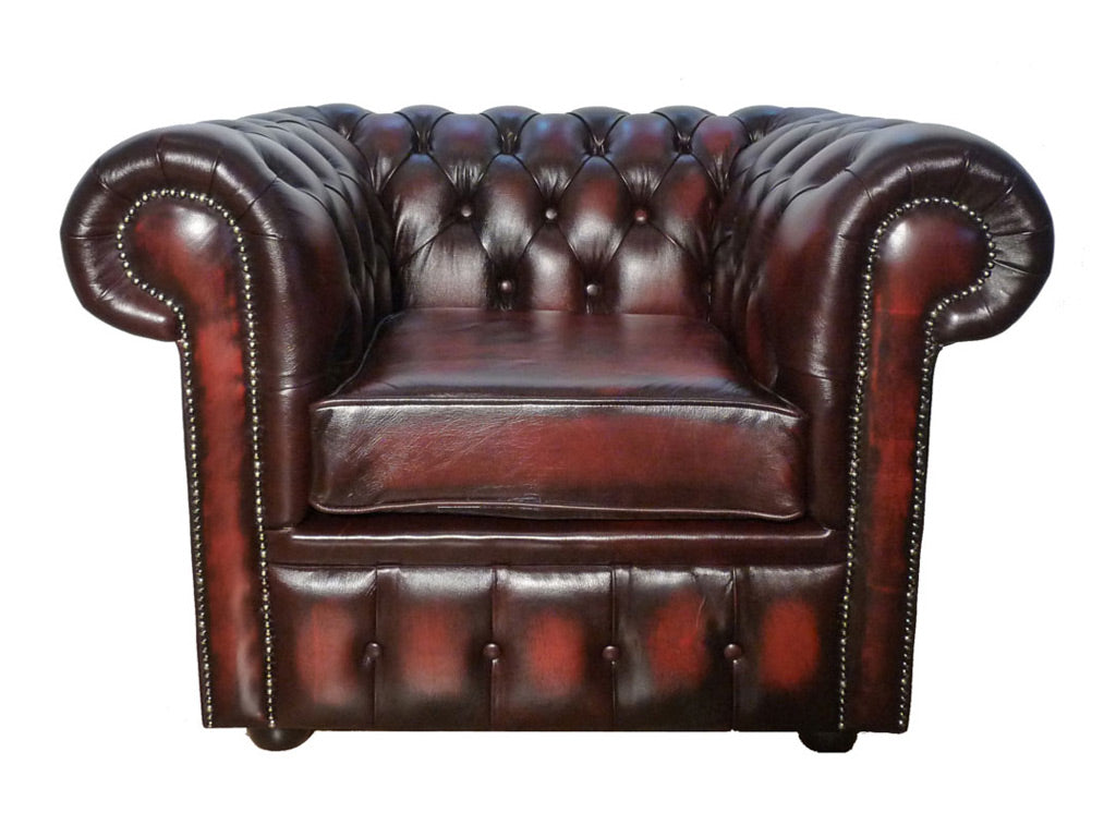 Chesterfield Low Back Club Armchair Real Leather 4 colours + FREE Leather Cleaner